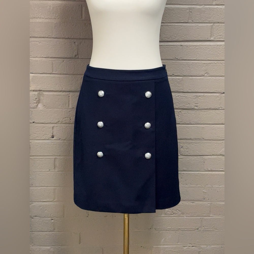 Talbots Navy Blue crest Button Pencil Skirt 4P